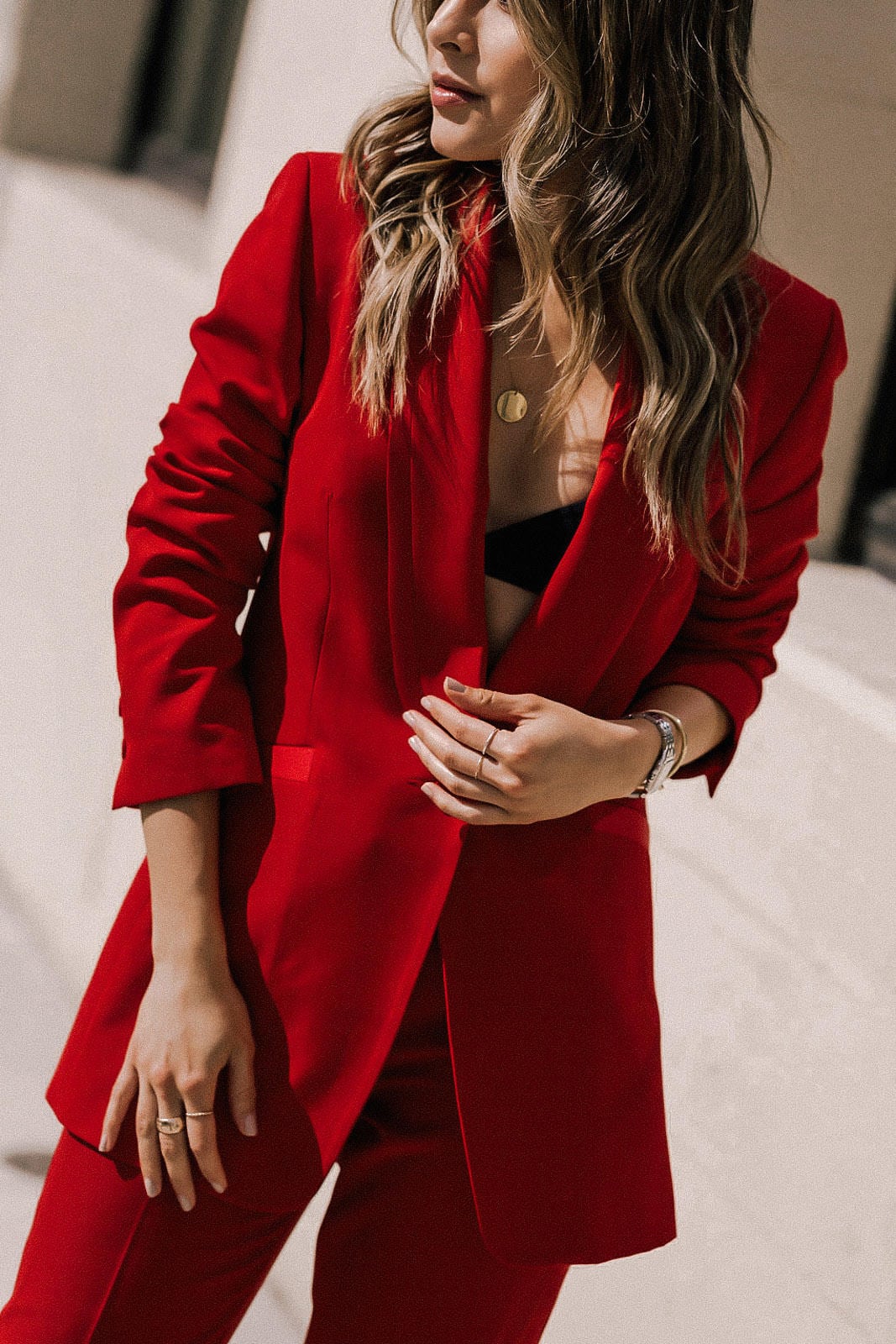 Pam Hetlinger Outfits, Red Power Suit, Trouser Suit Trend, Street Style | TheGirlFromPanama.com