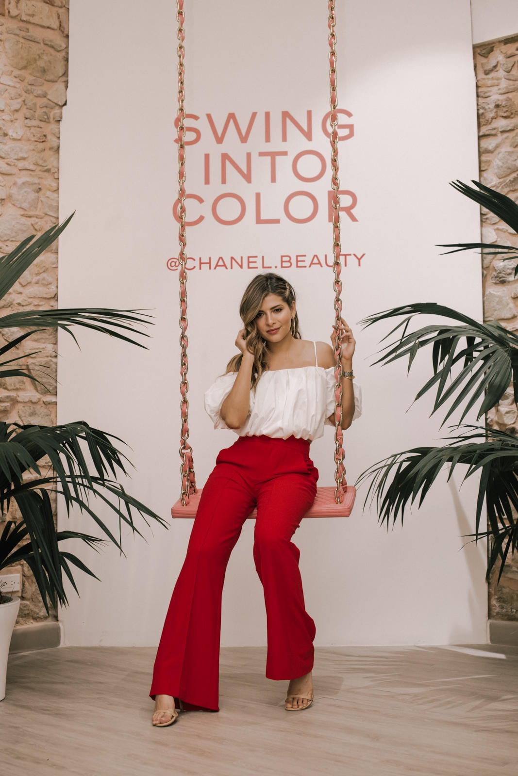 White Off the Shoulder Top, Red Trousers, Wide Leg Pants, Chic Summer Outfit, Pam Hetlinger Style | TheGirlFromPanama.com