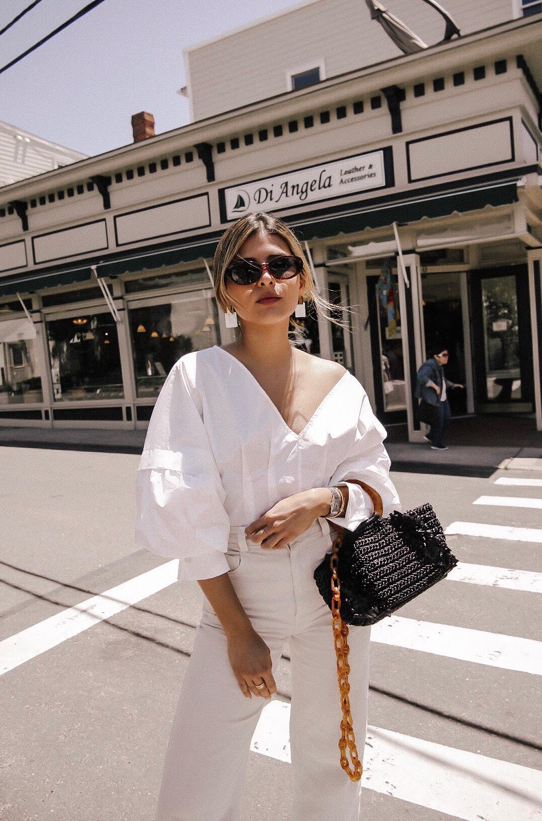 How to Take Better Instagram Outfit Photos by Pam Hetlinger | TheGirlFromPanama.com | Chic Summer Outfit, All White Outfit, Black Straw Bag, NYC Fashion