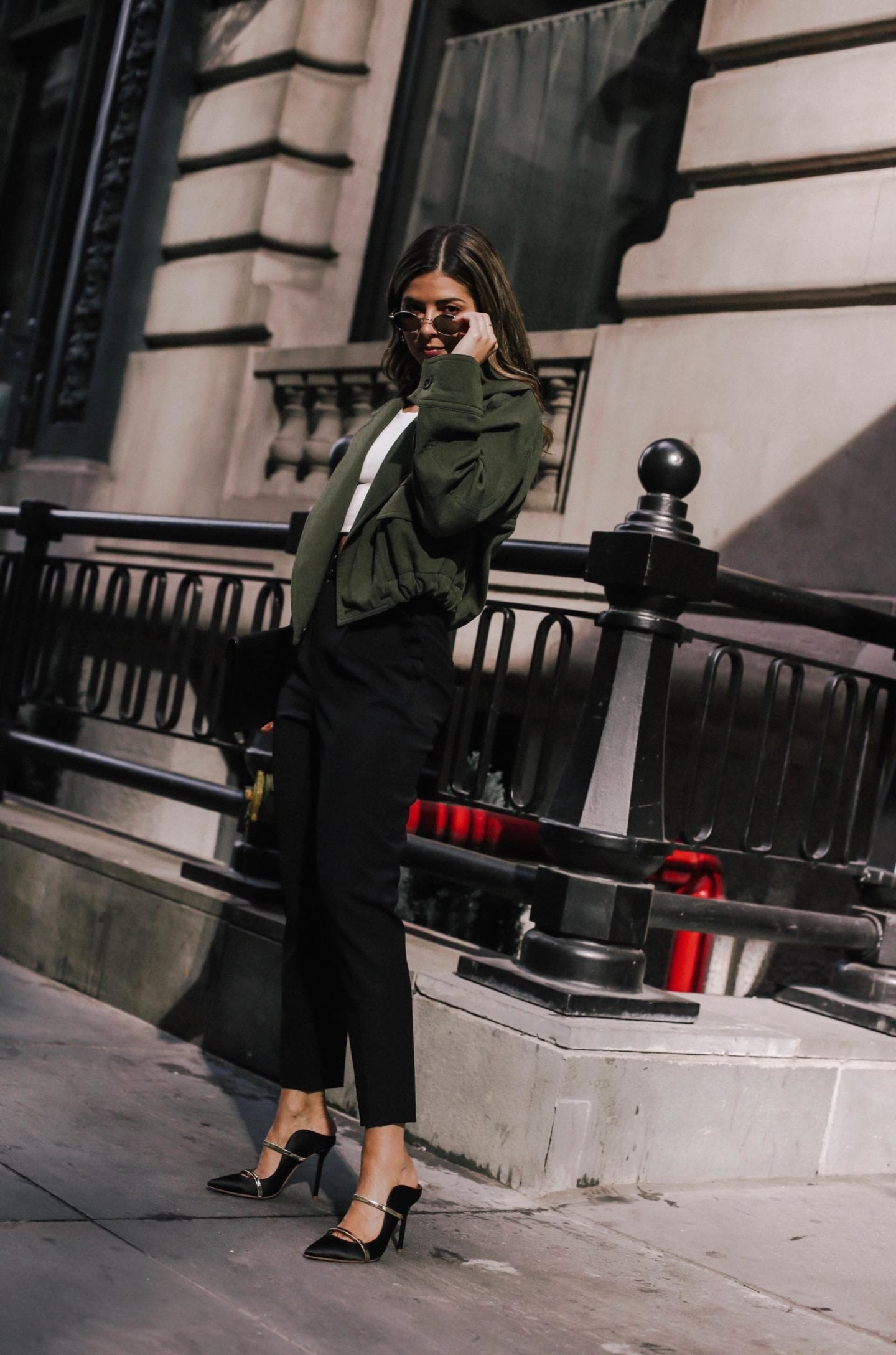 How to Recover After A Long Flight by Pam Hetlinger | TheGirlFromPanama.com | Chic style, vince olive green jacket, gigi barcelona sunnies, nyc style, la fashion blogger, malone souliers heels