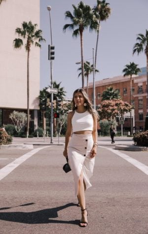 What to Wear When It's Super Hot Outside by Pam Hetlinger | TheGirlFromPanama.com | Button Midi Skirt, Slit Midi Skirt, Summer Outfit, Crop Top, Bracelet Bag, LA Fashion Blogger