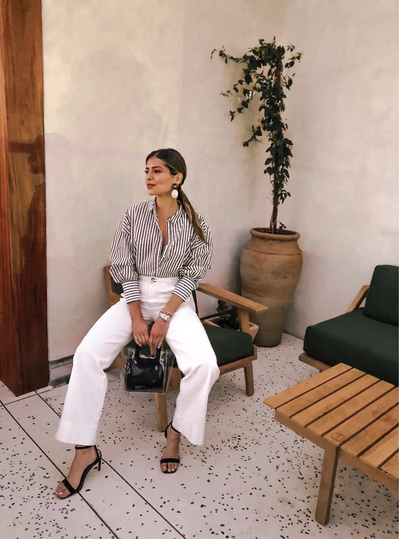 The Fashion Brands I've Been Obsessed With by Pam Hetlinger | TheGirlFromPanama.com | Nili Lotan Button Down Top, casual summer style, wide leg pants, casual chic, stripe top and jeans