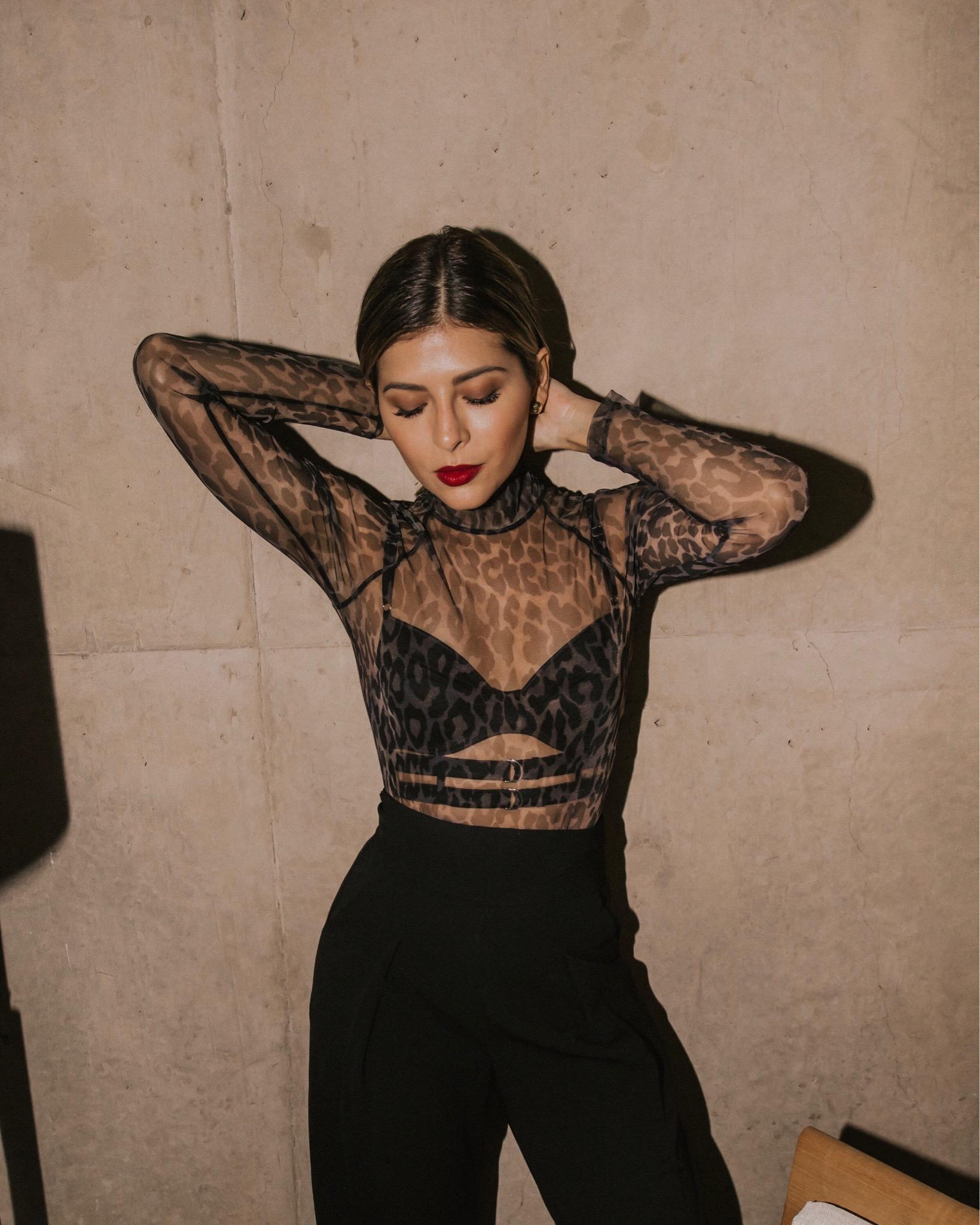 The Fashion Brands I've Been Obsessed With by Pam Hetlinger | TheGirlFromPanama.com | Fleur Du Mal fashion brand, Fleur Du Mal, Sheer Top, Leopard Print Trend, Pam Hetlinger Style