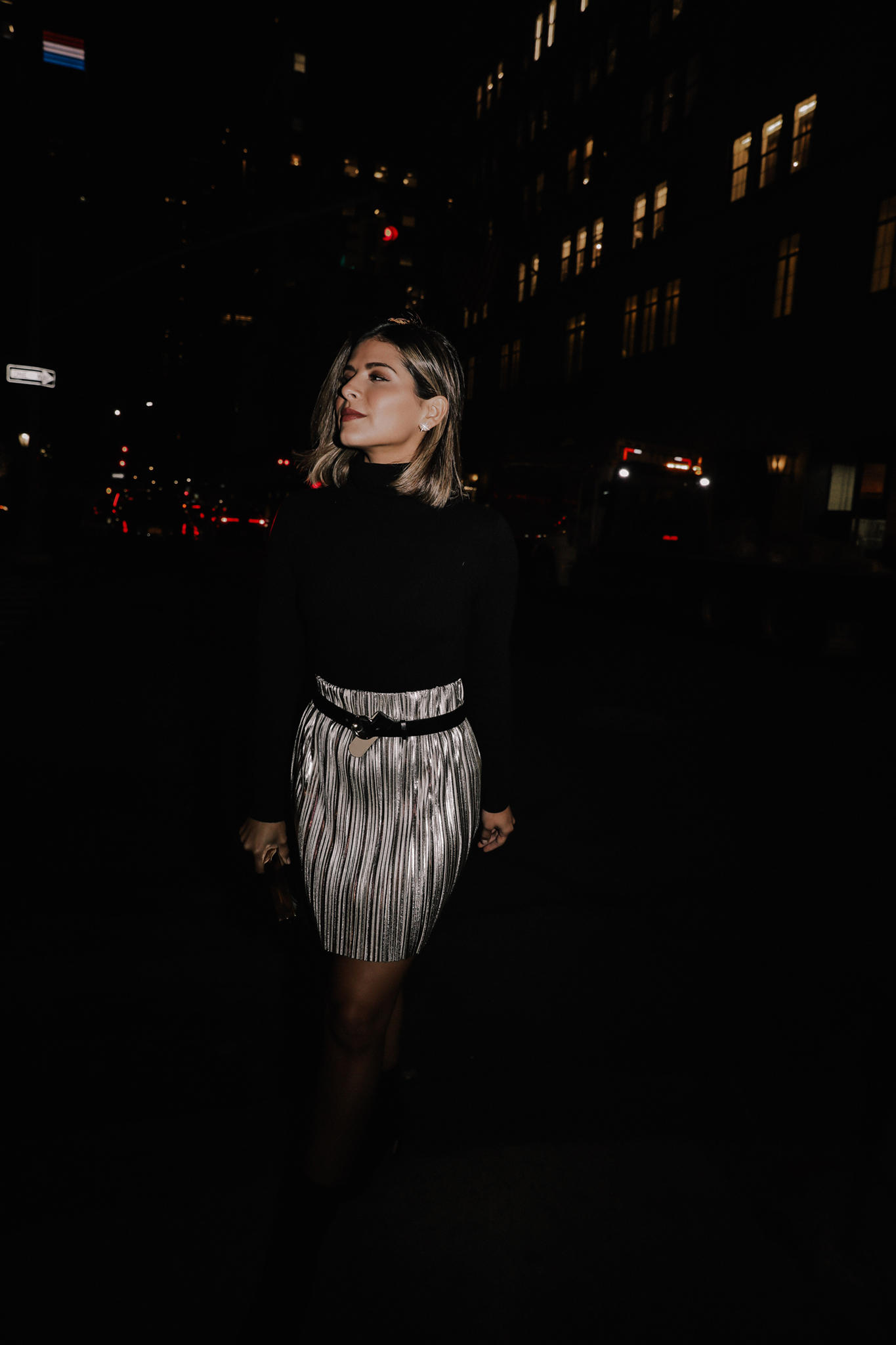 5 Festive Pieces to Wear to Your Next Holiday Party by Pam Hetlinger | TheGirlFromPanama.com | Metallic Skirt, holiday party outfit 2018, festive holiday party look, mini skirt and booties