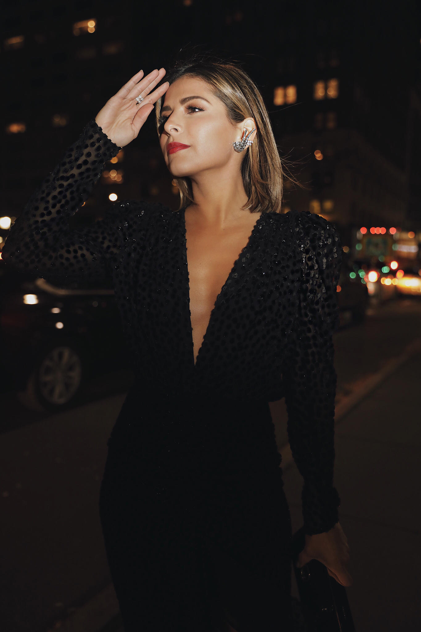 Holiday Party Dresses that Steal The Show by Pam Hetlinger | TheGirlFromPanama.com | Cocktail dress, formal evening dress, little black dress, plunging neckline dress