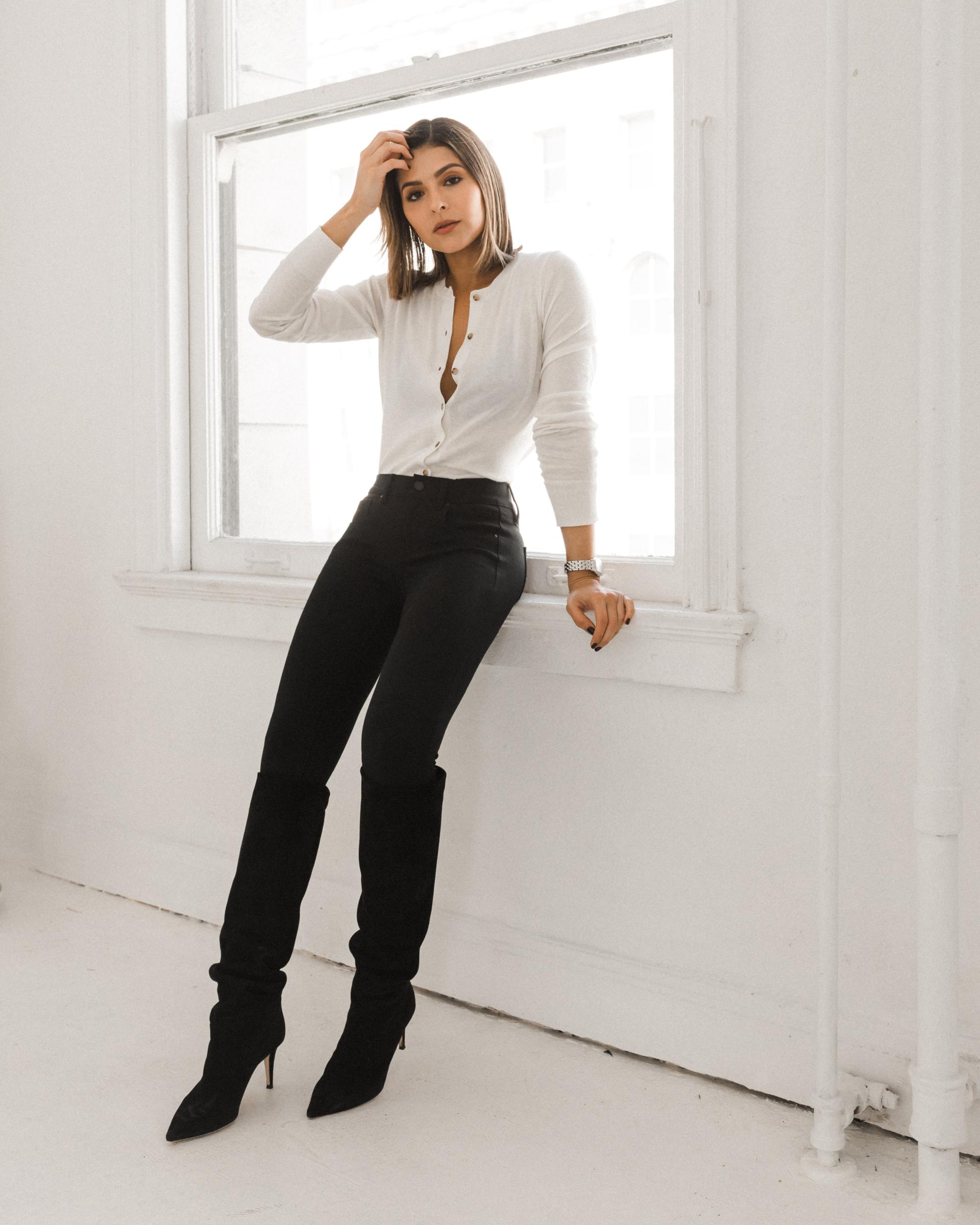 Pam Hetlinger wearing winter basics | TheGirlFromPanama.com | Winter Basics for your closet, ann taylor wardrobe staples, cardigan tucked into pants