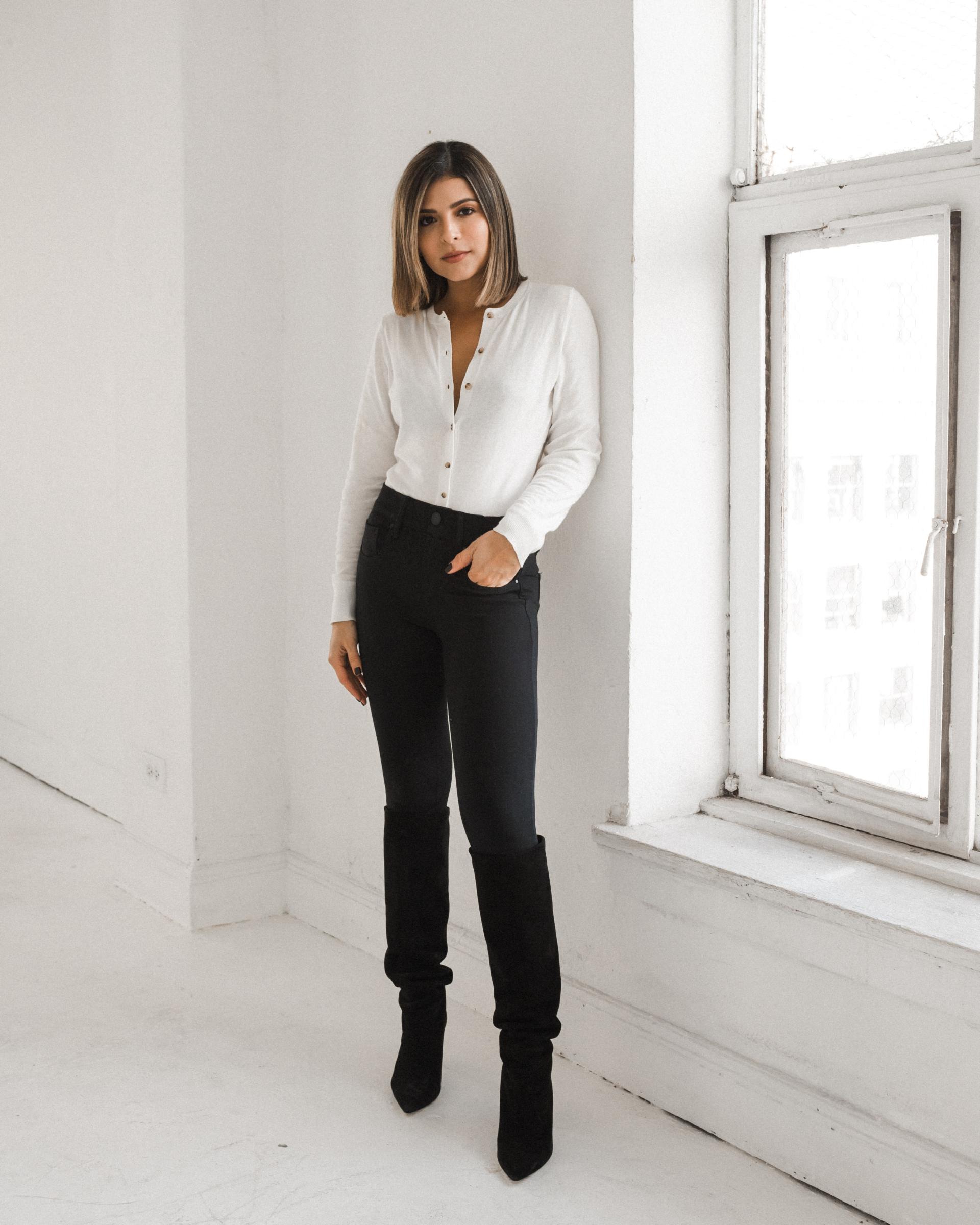 Pam Hetlinger wearing winter basics | TheGirlFromPanama.com | Winter Basics for your closet, ann taylor wardrobe staples, cardigan tucked into pants