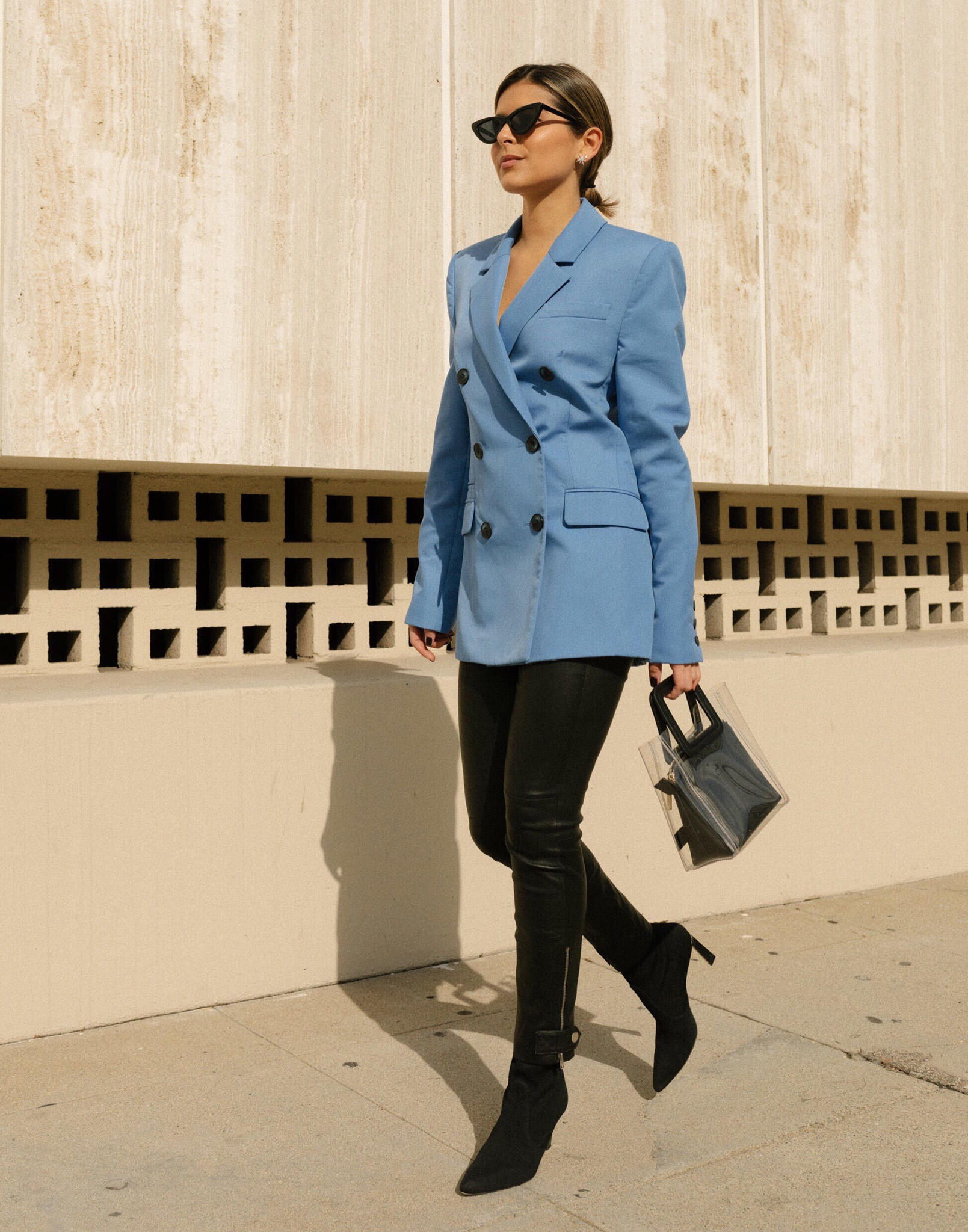 Colors I Can't Wait to Wear for Spring by Pam Hetlinger | TheGirlFromPanama.com | trending spring colors, camilla and mark blue jacket, pale blue for spring, staud shirley bag, staud pvc bag