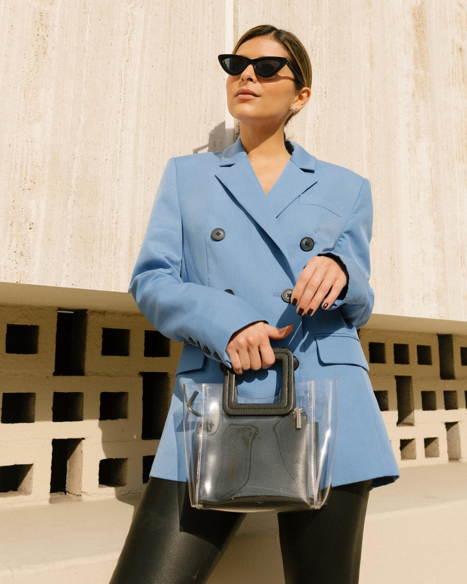 Colors I Can't Wait to Wear for Spring by Pam Hetlinger | TheGirlFromPanama.com | trending spring colors, camilla and mark blue jacket, pale blue for spring, staud shirley bag, staud pvc bag