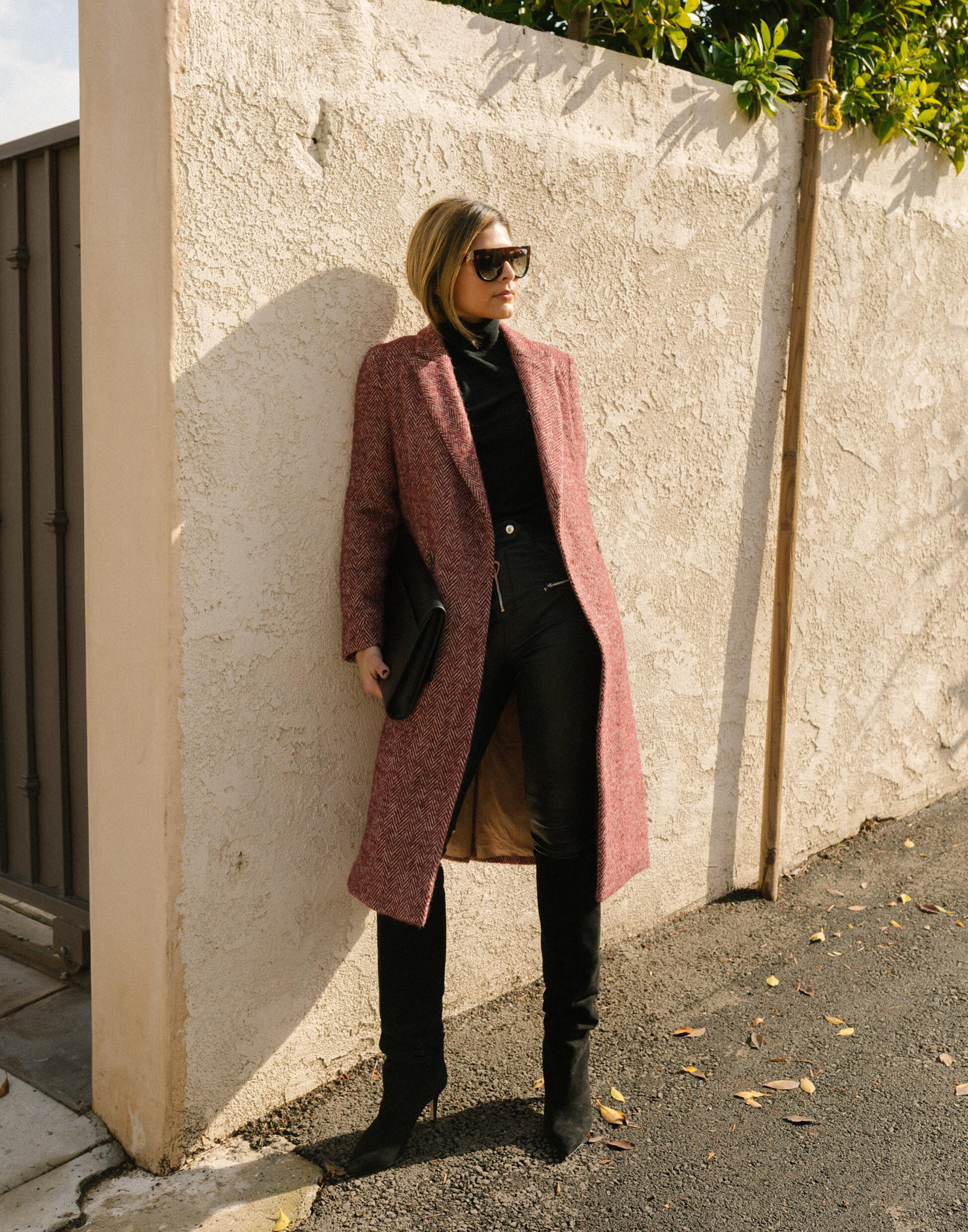 Coats to Get You Through Winter by Pam hetlinger | TheGirlFromPanama.com | Red Tweed Coat, chic winter outfit, winter layers, celine sunglasses