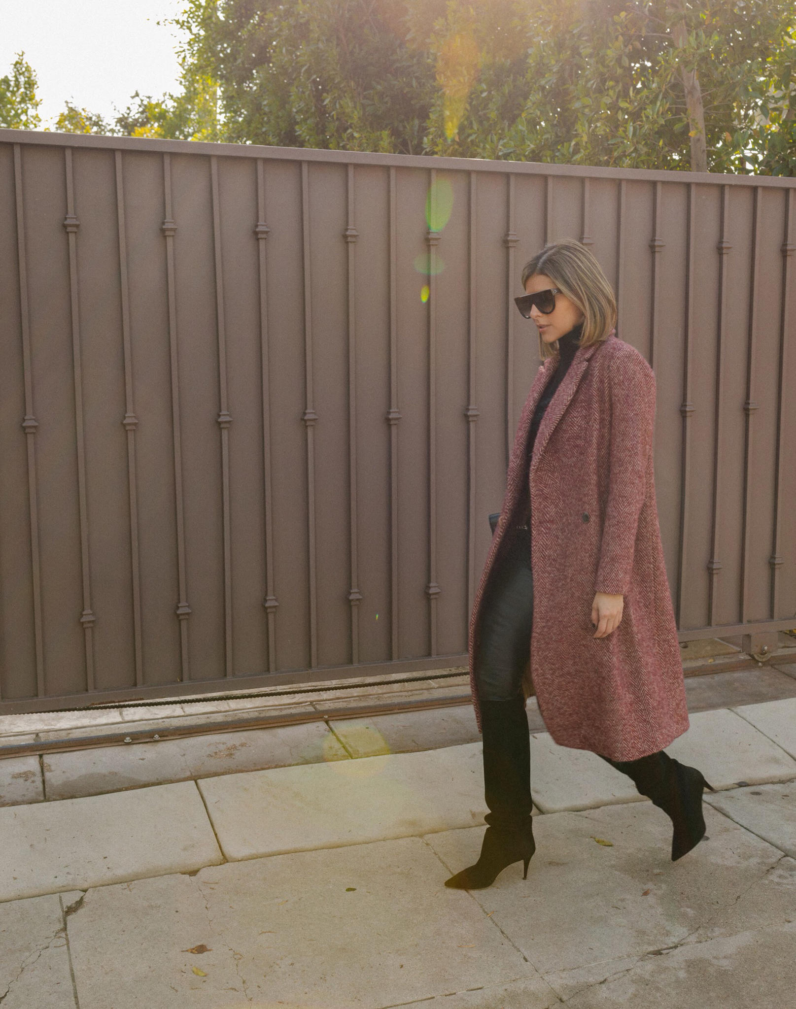 Statement Coats to Get You Through Winter by Pam hetlinger | TheGirlFromPanama.com | Red Tweed Coat, chic winter outfit, winter layers, celine sunglasses