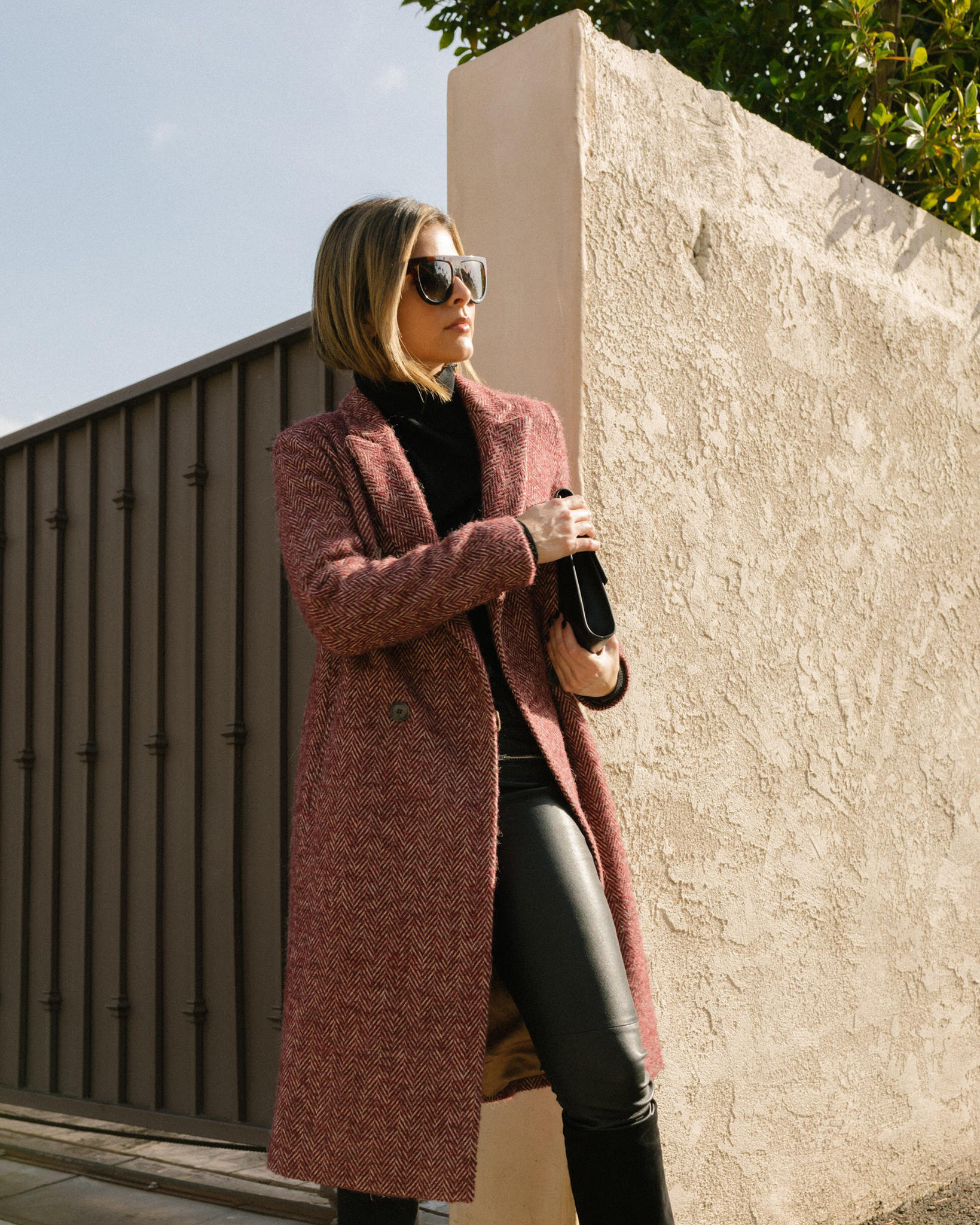 Coats to Get You Through Winter by Pam hetlinger | TheGirlFromPanama.com | Red Tweed Coat, chic winter outfit, winter layers, celine sunglasses