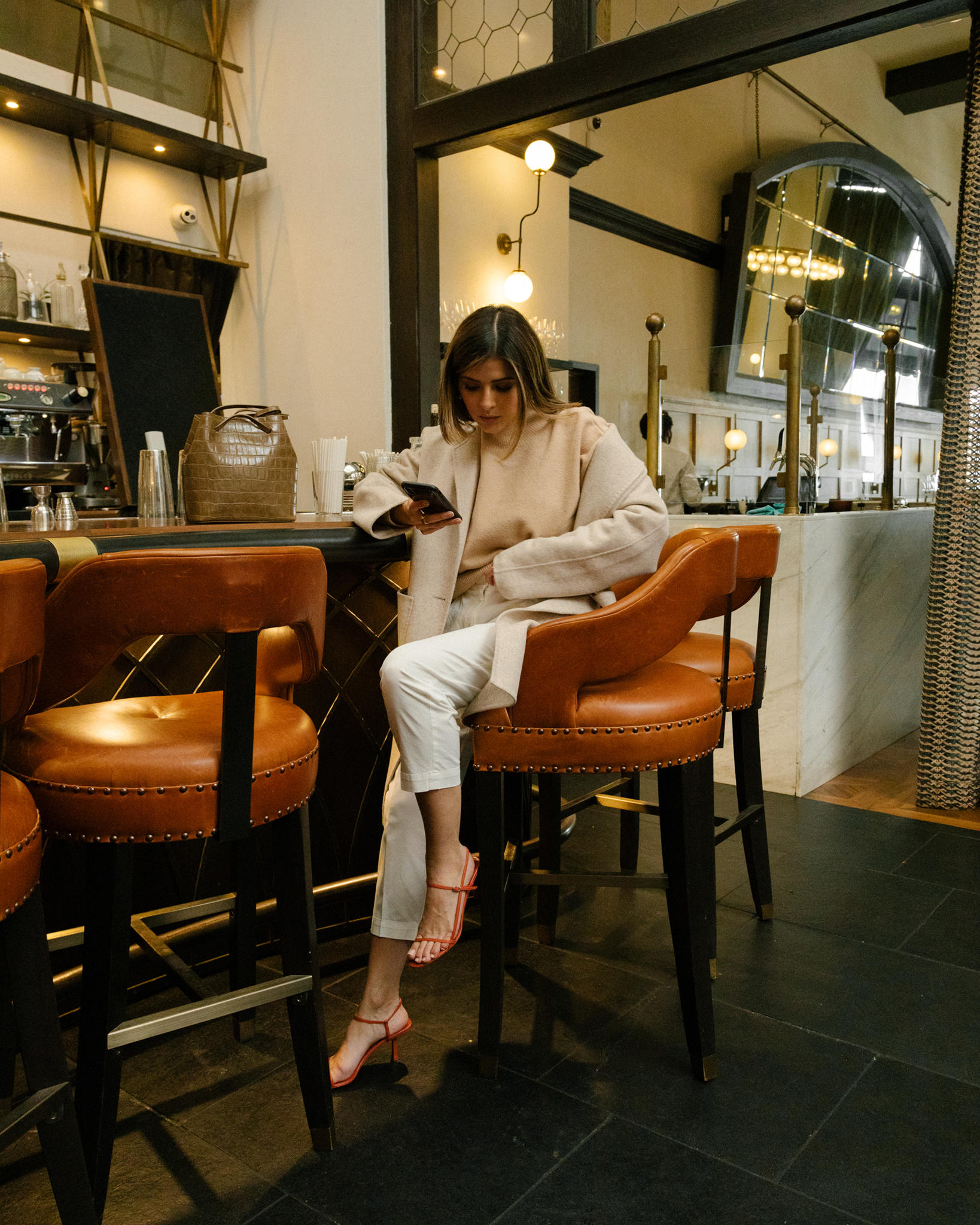 Top spring shoe trends of 2019 by TheGirlFromPanama.com | Pam Hetlinger wearing all beige outfit, The Row bare sandals, barely there heels 