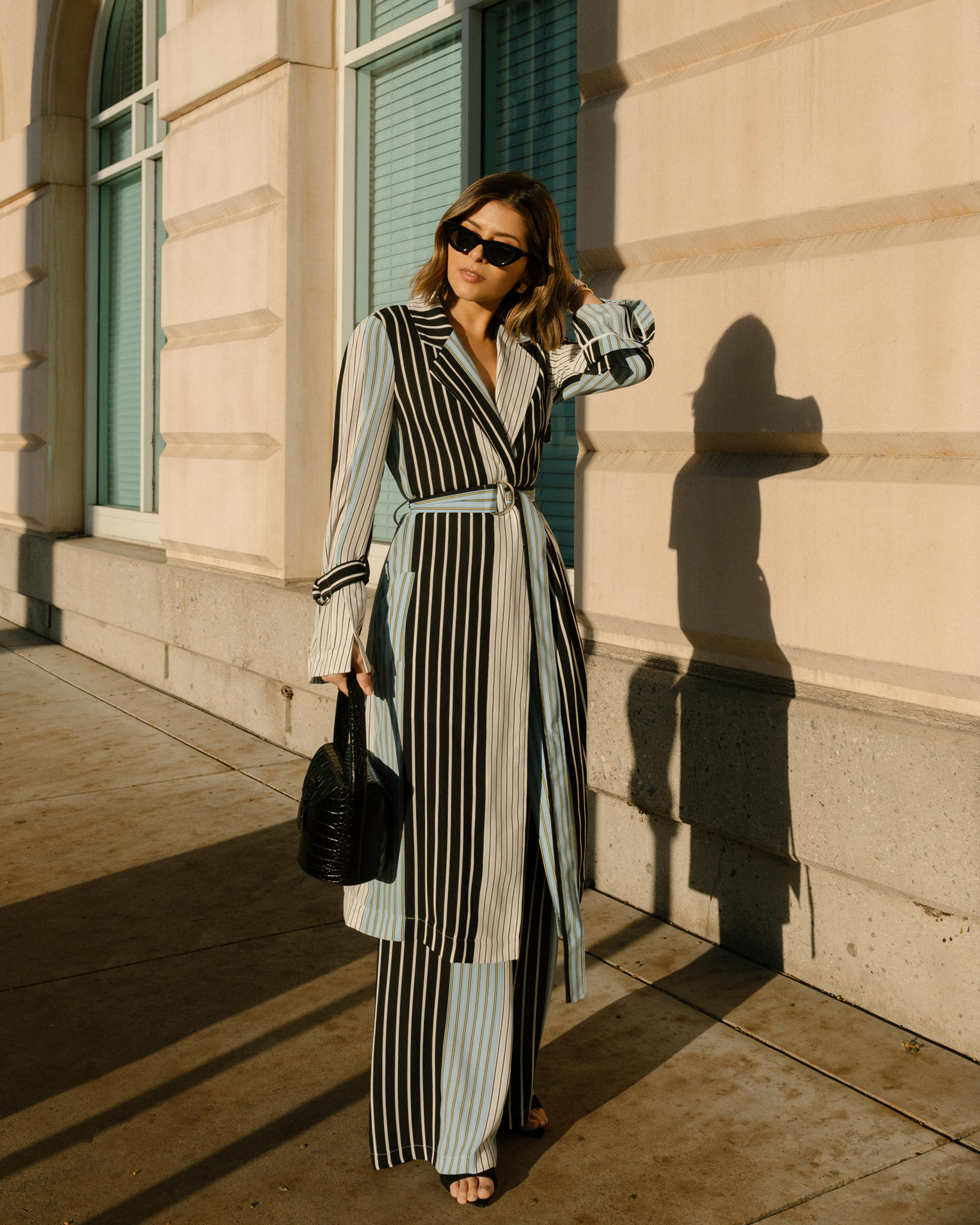 Pam Hetlinger wears BCBG Max Azria stripe set, chic spring outfit, best matching sets for a wardrobe refresh | thegirlfrompanama.com
