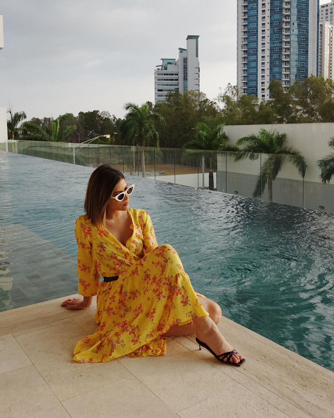 pam hetlinger wearing yellow dress, yellow zara dress, by far heels | the girl from panama